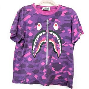 BAPE A Bathing Ape Shark Color Camo Graphic Tee Purple Pink Graphic Men’s L